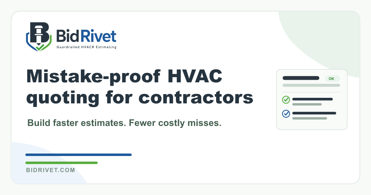 BidRivet brand card for HVAC quoting with checklist illustration.